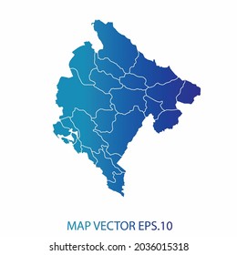 Mapa de Montenegro, color de gradiente azul , estilo infográfico , sobre fondo blanco con Map World. Malla 3D del marco de cables, mapa 3D,