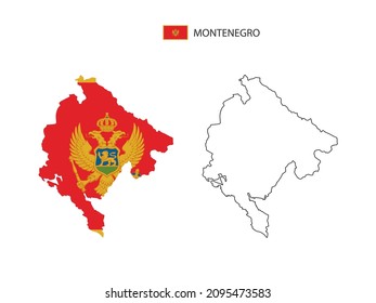 Montenegro map city vector divided by outline simplicity style. Have 2 versions, black thin line version and color of country flag version. Both map were on the white background.