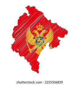 Montenegro map color hand drawn sketch. Vector concept illustration flag, scribble map. Country map for infographic, brochures and presentations isolated on white background. Vector illustration.