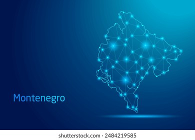 Montenegro map - concept of communication technology, graphic of low poly.