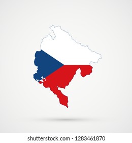 Montenegro map in Czech Republic flag colors, editable vector.