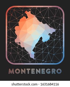 Montenegro map design. Vector low poly map of the country. Montenegro icon in geometric style. The country shape with polygnal gradient and mesh on dark background.
