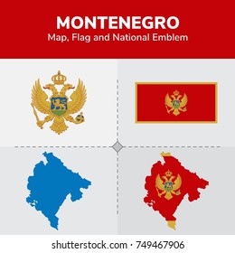 Montenegro Map, Flag and National Emblem 