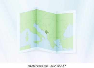 Montenegro map, folded paper with Montenegro map. Vector illustration.