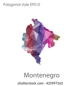 Montenegro map in geometric polygonal style.Abstract gems triangle,modern design background.