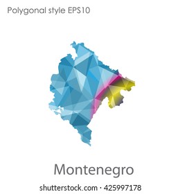 Montenegro map in geometric polygonal style.Abstract gems triangle,modern design background.