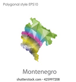 Montenegro map in geometric polygonal style.Abstract gems triangle,modern design background.