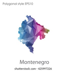 Montenegro map in geometric polygonal style.Abstract gems triangle,modern design background.