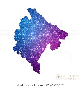 Montenegro map in geometric wireframe blue with purple polygonal style gradient graphic on white background. Vector Illustration Eps10.