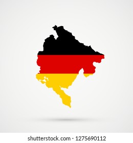 Montenegro map in Germany flag colors, editable vector.