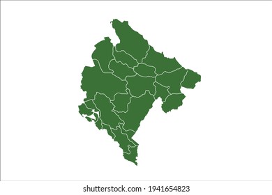 Montenegro Map Green Color on White Backgound