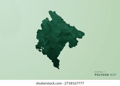 Mapa de Montenegro - Ilustración vectorial de estilo polígono verde, diseño geométrico de bajo poliéster con silueta limpia sobre fondo verde suave.