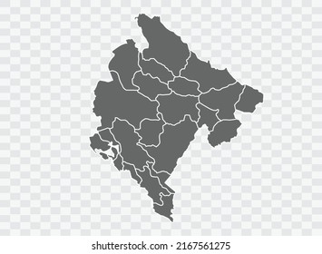 Montenegro Map grey Color on Background png