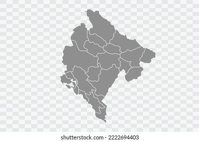 Montenegro Map grey Color on White Background  Png