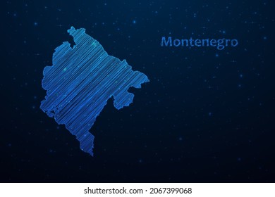 Montenegro Karte handgezeichnet Schreiber Skizze.Vektorplan im futuristischen Stil auf dunkelblauem Hintergrund. Vektorgrafik.