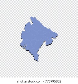 Montenegro map isolated on transparent background.High Detailed Blue Map of Montenegro isolated. Vector illustration