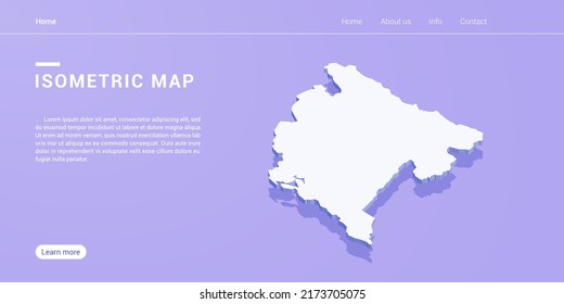 Montenegro map of isometric purple vector illustration. Web banner layout template.