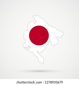 Montenegro map in Japan flag colors, editable vector.