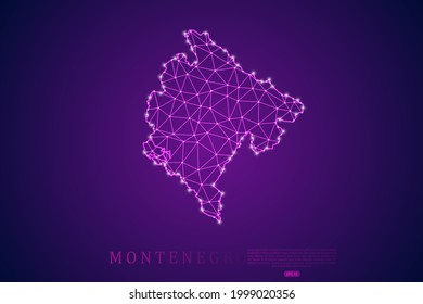 Montenegro Map mash line and point scales on purple technology background. Wire Frame 3D mesh polygonal network line, design sphere, dot and structure -  Vector illustration eps 10