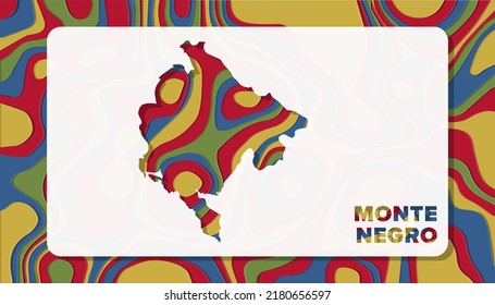Montenegro Map with Paper Cut Waves Background Shape perfect for Greeting Card, Desktop Wallpaper, and Banner