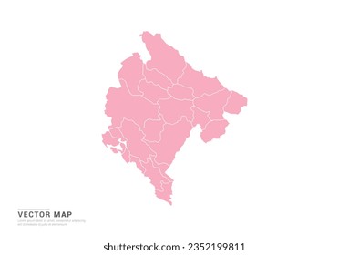 Montenegro Karte - rosafarbener abstrakter Stil einzeln auf weißem Hintergrund für Infografik, Design-Vektorgrafik.