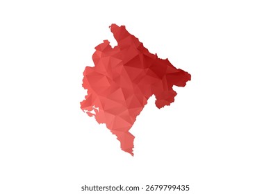 Montenegro Karte - Vektorgrafik im Polygonstil in rotem Farbverlauf, geometrisches Design mit niedrigem Poly, einzeln auf weißem Hintergrund, perfekt für Infografiken, Berichte und Lehrmaterialien.