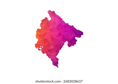 Mapa de Montenegro - Ilustración vectorial de estilo polígono en degradado naranja y rosa, diseño geométrico de bajo poli, aislado sobre fondo blanco para infografías y Educación.