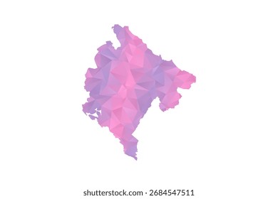 Mapa de Montenegro - Ilustración vectorial de estilo polígono en degradado rosa y púrpura, diseño geométrico de bajo poli, aislado sobre fondo blanco para infografías y Educación.