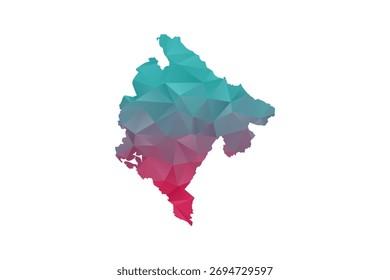 Montenegro Karte - Vektorgrafik im Polygonstil in Teal und rotem Farbverlauf, Geometrisches Design mit niedrigem Poly, einzeln auf weißem Hintergrund für Infografiken und Bildung.