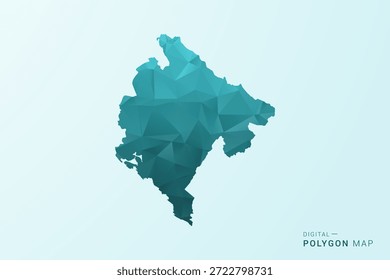Mapa de Montenegro - Ilustración vectorial de estilo polígono en diseño geométrico azul verdoso verde azulado bajo poli, silueta minimalista moderna.
