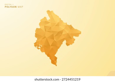 Mapa de Montenegro - Ilustración vectorial de estilo polígono en diseño geométrico de bajo poli amarillo y naranja, silueta minimalista moderna, aislada para infografía.