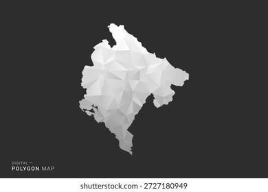 Mapa de Montenegro - Ilustración vectorial de estilo polígono en diseño geométrico de bajo poli negro, gris y blanco, silueta mínima, aislado para infografía.