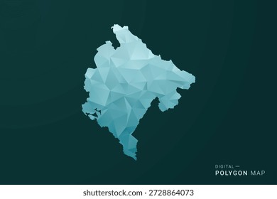 Mapa de Montenegro - Ilustración vectorial de estilo polígono en diseño geométrico de bajo poli verde y azul, silueta mínima limpia para infografía.