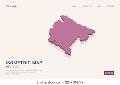 Montenegro map purple on white background with 3d isometric vector illustration