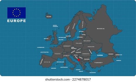 Mapa de Montenegro, rojo de Montenegro resaltado en el mapa de EUROPE, vector de ilustración de diseño plano