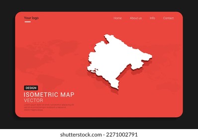 Montenegro map red isolated on dark background with 3d world map isometric vector illustration.