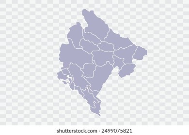 Montenegro Map silver Color on White Background quality files Png