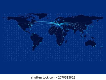 Mapa de Montenegro para tecnología o innovación o conceptos de exportación. Conexiones del país con las principales ciudades del mundo. El archivo es adecuado para la edición digital y las impresiones de todos los tamaños.