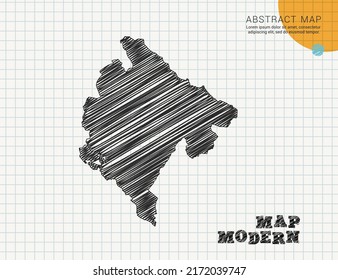 Mapa de Montenegro de la silueta negra vectorial chaótica dibujo de garabatos dibujados a mano en papel de cuadrícula usado para notas o decoración.