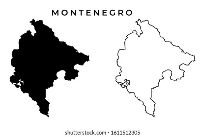 Montenegro Map Vector - Blank Map of Montenegro Europe Black Silhouette and Outline Isolated on White Eps Editable Vector