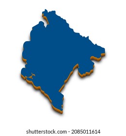 Montenegro map vector. Detailed 3D map of Montenegro with dropped shadow. Blue isometric silhouette. Template for website, design, cover, infographics. Vector