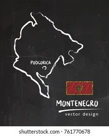 Montenegro map, vector drawing on blackboard