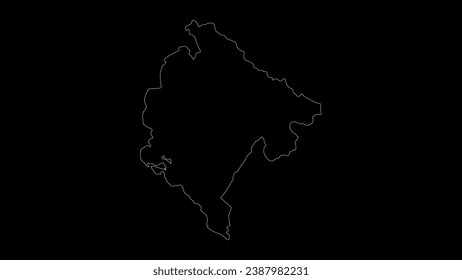 Montenegro map vector illustration. Drawing with a white line on a black background.