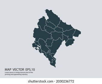 Montenegro map vector, isolated on gray background