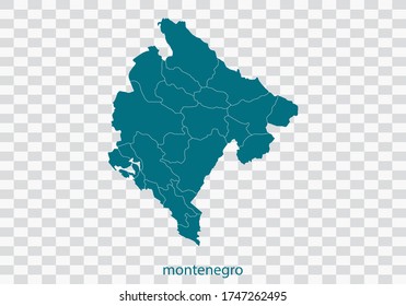 montenegro map vector, isolated teal color on transparent background