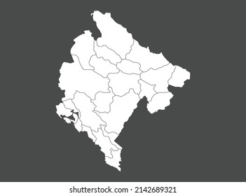Montenegro map vector, white color, Isolated on gray background