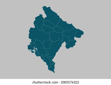 Mapa de Montenegro vector, color azul del océano aislado en fondo gris
