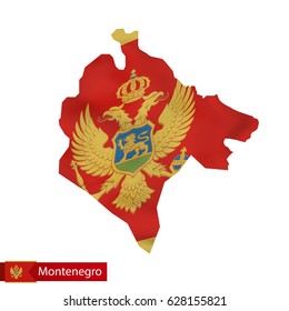 Montenegro map with waving flag of Montenegro. Vector illustration.