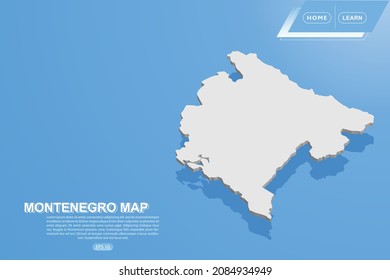 Montenegro Map - World map International vector template with isometric style including shadow, white color on blue background for design, website, infographic - Vector illustration eps 10