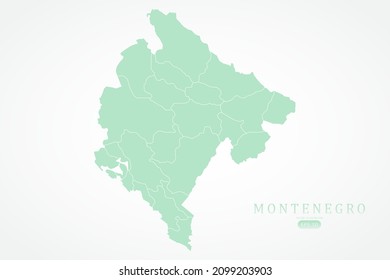Mapa de Montenegro - Mapa mundial Mapa internacional de la plantilla vectorial con Alto detalle incluyendo color verde y contorno blanco aislado en fondo blanco - Ilustración vectorial eps 10